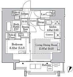 リブクオーレ神保町 6階1LDKの間取り