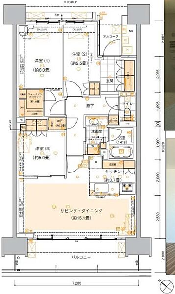 晴海フラッグ サンビレッジ A棟（HARUMI FLAG） 705｜東京都中央区晴海５丁目(賃貸マンション3LDK・7階・85.73㎡)の写真 その2