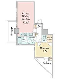 ドゥーエ日本橋 11階1LDKの間取り