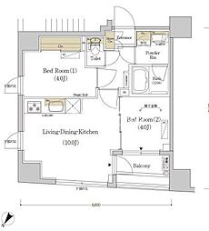 アーバネックス日本橋水天宮 5階2LDKの間取り