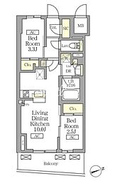 テラス北千住 2LDKの間取図画像
