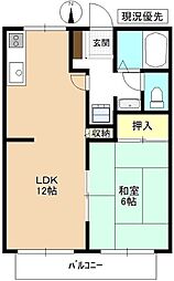 リーブ北斗 2階1LDKの間取り