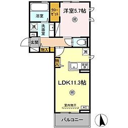 トリシア横町WEST 2階1LDKの間取り