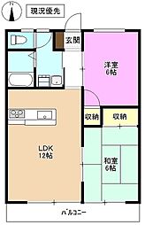 ハーベスト西上田 2階2LDKの間取り