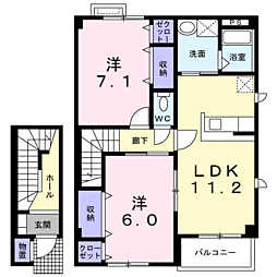 サンリットヒルズ　Ｂ 2階2LDKの間取り