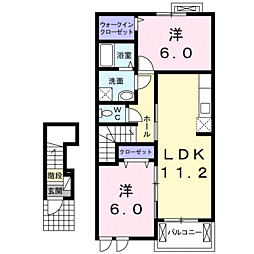 フォンテーヌ　V 2階2LDKの間取り