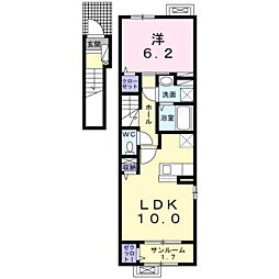 エスポワールＷｅｓｔ 2階1LDKの間取り
