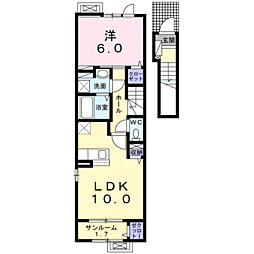 エスポワールＷｅｓｔ 2階1LDKの間取り