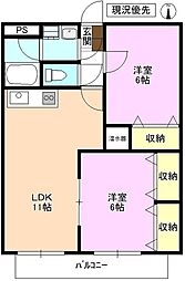 サンライン東部 2階2LDKの間取り