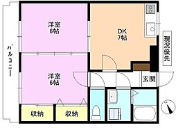 アシスト上田マンション 3階2DKの間取り