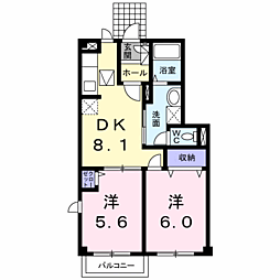 エディビレッヂ　Ａ 1階2DKの間取り