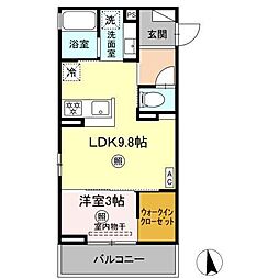 トリシア横町SOUTH 305 3階1LDKの間取り
