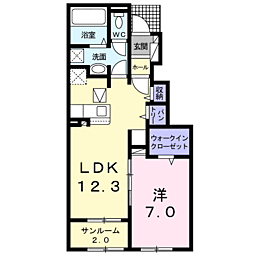 プランドール2 1LDKの間取図画像