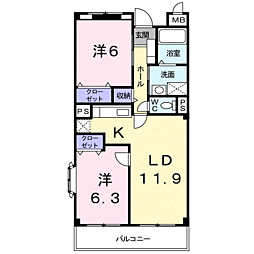 ロックヒル 2LDKの間取図画像
