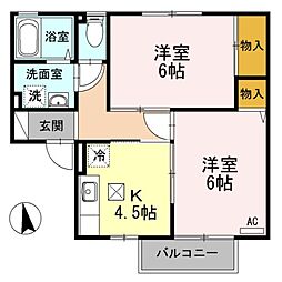 ボナール・ナカザワB 2Kの間取図画像