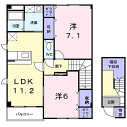 リバーウエストB 2LDKの間取図画像