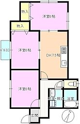 レジデンス常入2 3DKの間取図画像