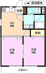 フレール北山 2DKの間取図画像