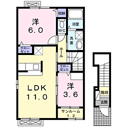 ベルパレット西 2LDKの間取図画像