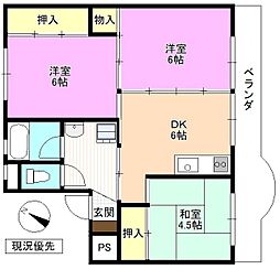 ビレッジハウス長池1号棟 3DKの間取図画像
