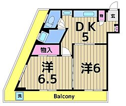 マンション釜鳴 3階2DKの間取り