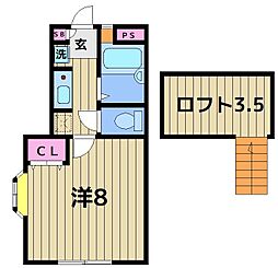 コーポ山本II 2階1Kの間取り