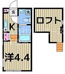 スカイパークテラス 1階1Kの間取り