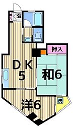 有賀サンハイツ 6階2DKの間取り