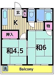 大祐コーポ 1階2Kの間取り