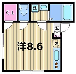 カーサ本木 1階ワンルームの間取り