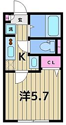 べルテイン関原 1Kの間取図画像