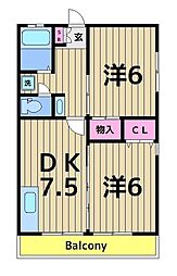 コーポオオゴE棟 2DKの間取図画像