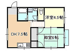 コーポO.K 2DKの間取図画像