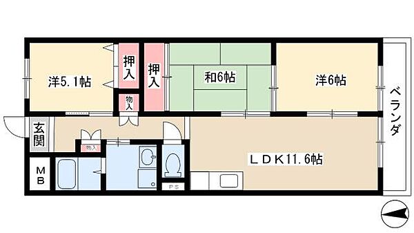 ポートシティ高木 ｜愛知県名古屋市港区高木町3丁目(賃貸マンション3LDK・4階・65.05㎡)の写真 その2