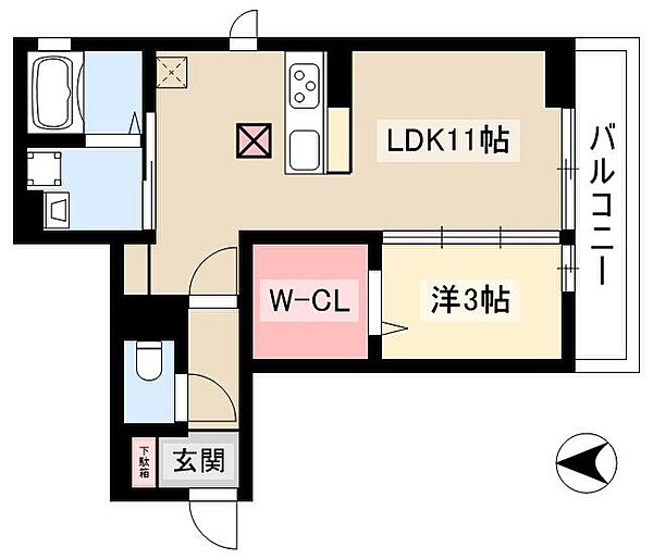 シュヴァル ｜愛知県名古屋市中村区十王町(賃貸アパート1LDK・1階・36.60㎡)の写真 その2