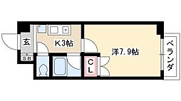 第2コーポ魚半 3階1Kの間取り