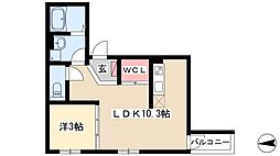 Arie則武 3階1LDKの間取り