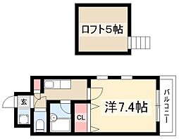 プロシード太閤通 7階1Kの間取り