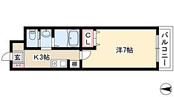 A・City港本宮 2階1Kの間取り