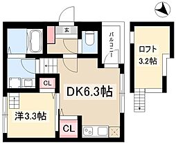 スカイキャッスルII 2階1DKの間取り