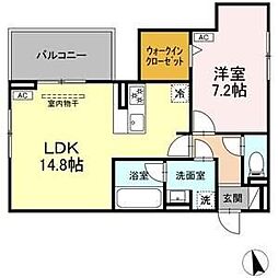 セレスティア長良　ウエスト 2階1LDKの間取り