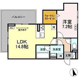 セレスティア長良　ウエスト 3階1LDKの間取り