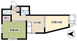 レジデンス遠若 2階2LDKの間取り