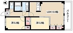 カーサ木村 2LDKの間取図画像