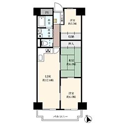 リリーハイツ港 9階3LDKの間取り