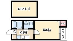 フロール尾頭橋 1階1Kの間取り