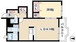 カルム錦 1階1LDKの間取り