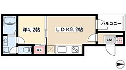 エスポワール中村 2階1LDKの間取り
