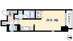 ベルルージュ中村公園 6階ワンルームの間取り