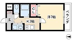 ビーライン千鳥 2階1Kの間取り